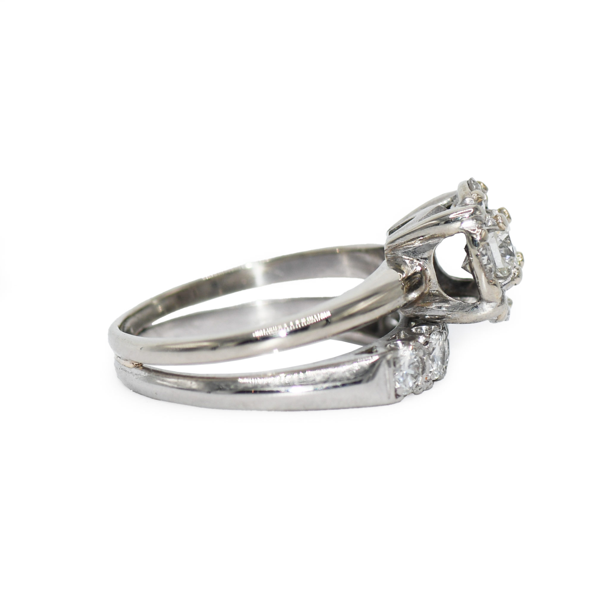 14K White Gold & Platinum Wedding Set 1.05tdw, 6.7g - Image 3