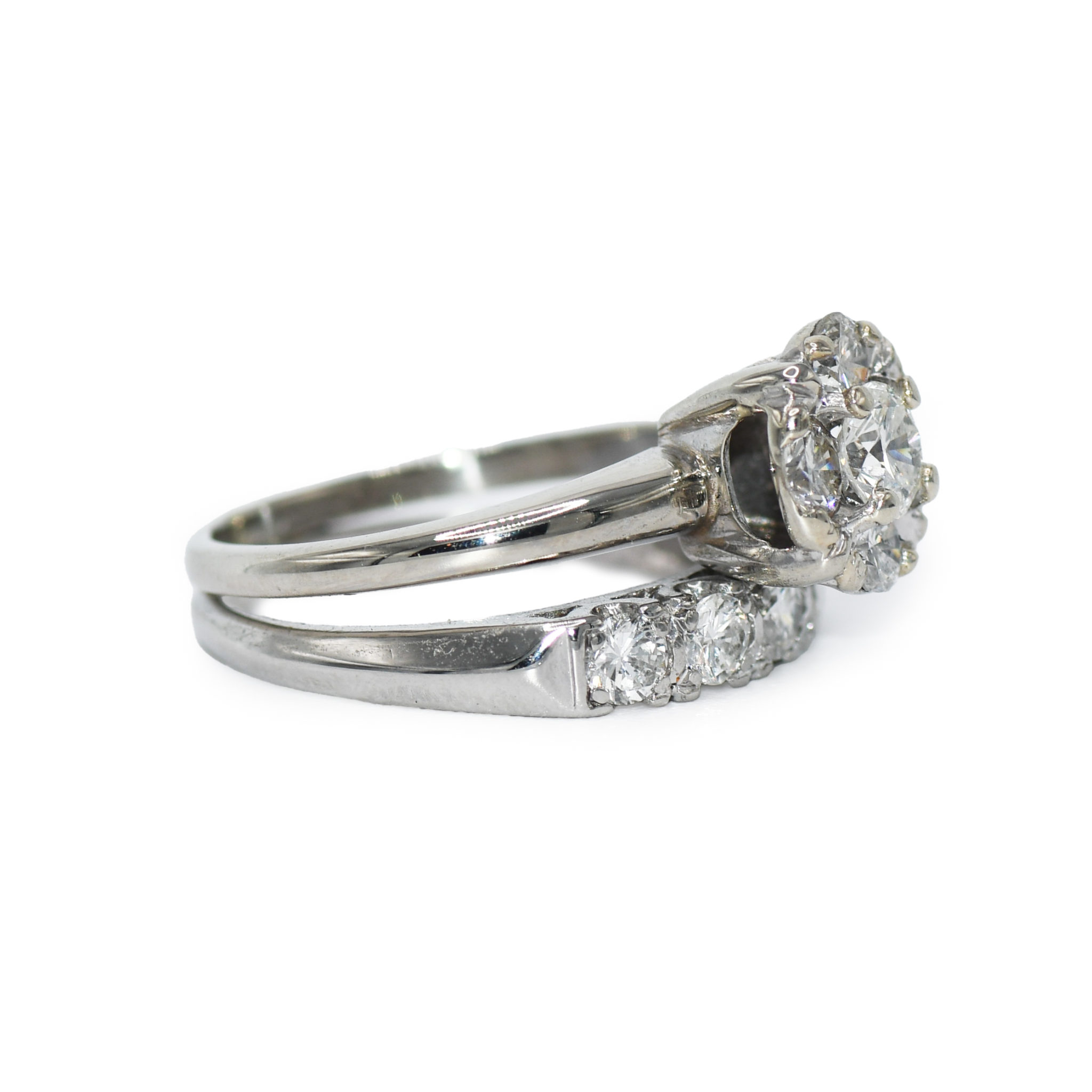 14K White Gold & Platinum Wedding Set 1.05tdw, 6.7g - Image 2