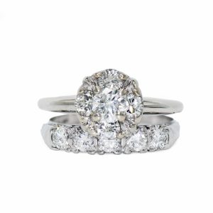 14K White Gold & Platinum Wedding Set 1.05tdw, 6.7g