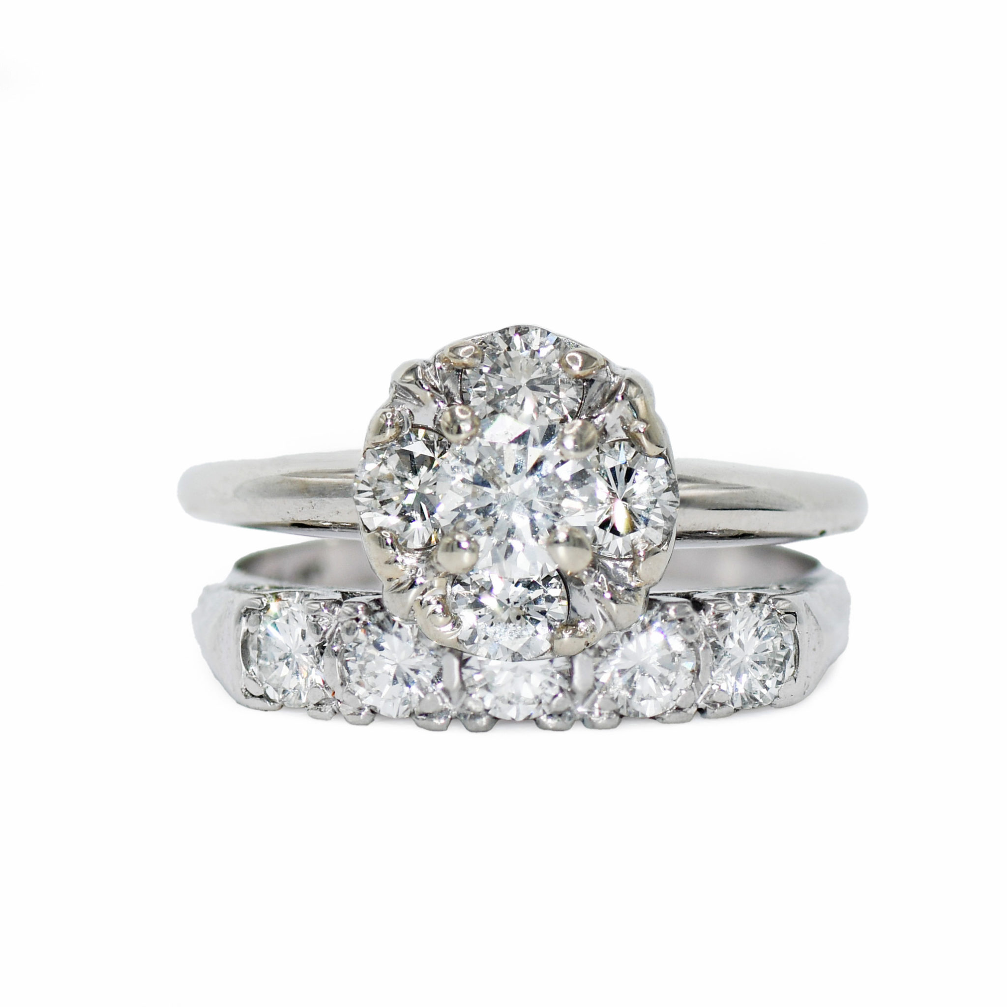 14K White Gold & Platinum Wedding Set 1.05tdw, 6.7g