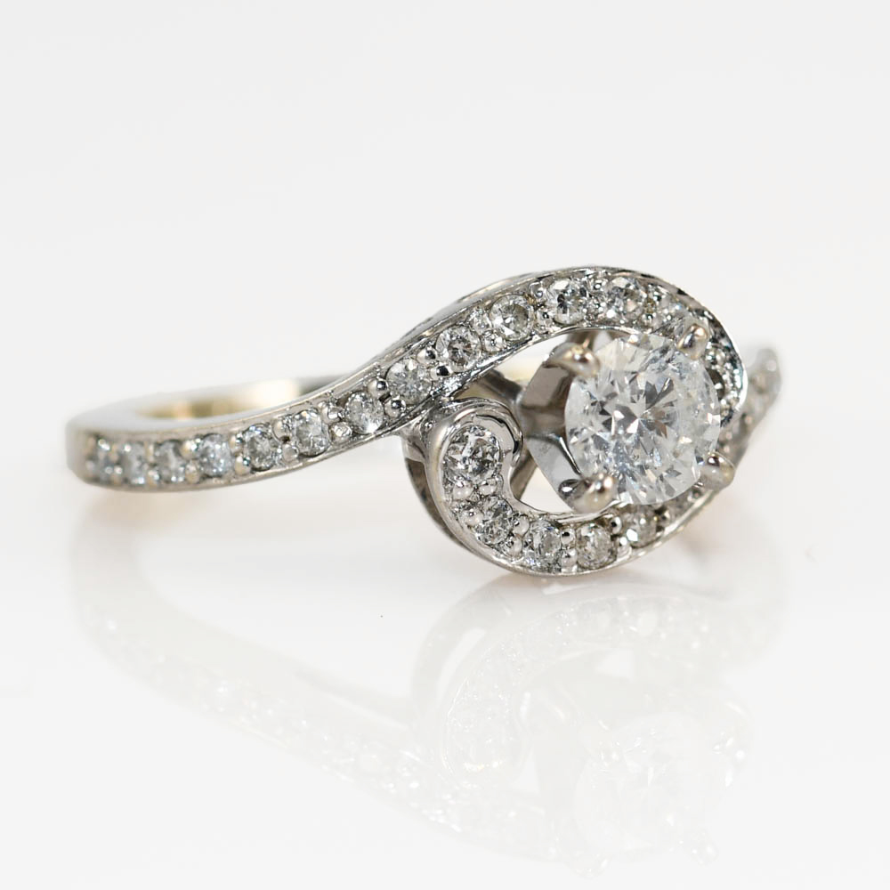 14k White Gold Diamond Engagement Ring .35tdw 2.2gr - Image 2
