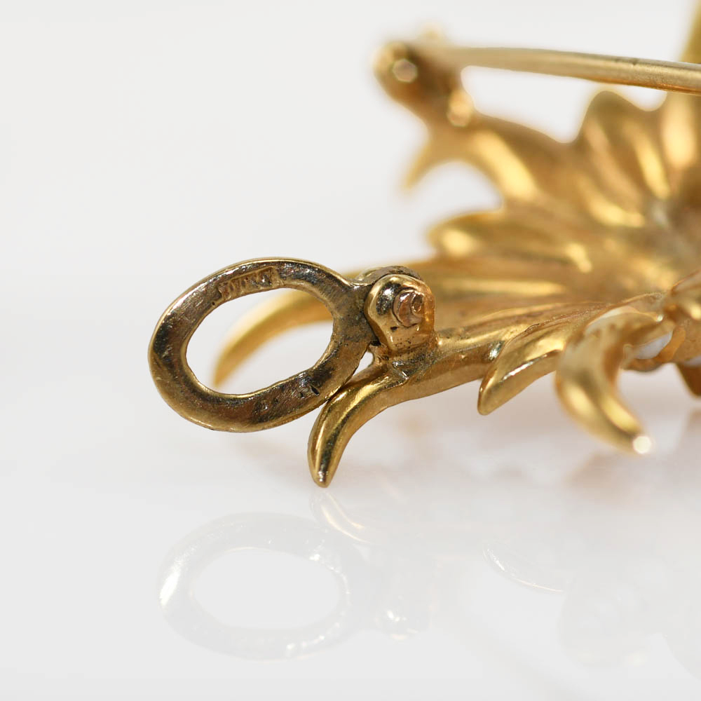 14K Yellow Gold Vintage Seed Pearl Brooch, 4.5gr - Image 8