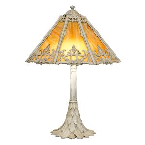 Original Antique 20th Century White Table Lamp with Caramel Glass