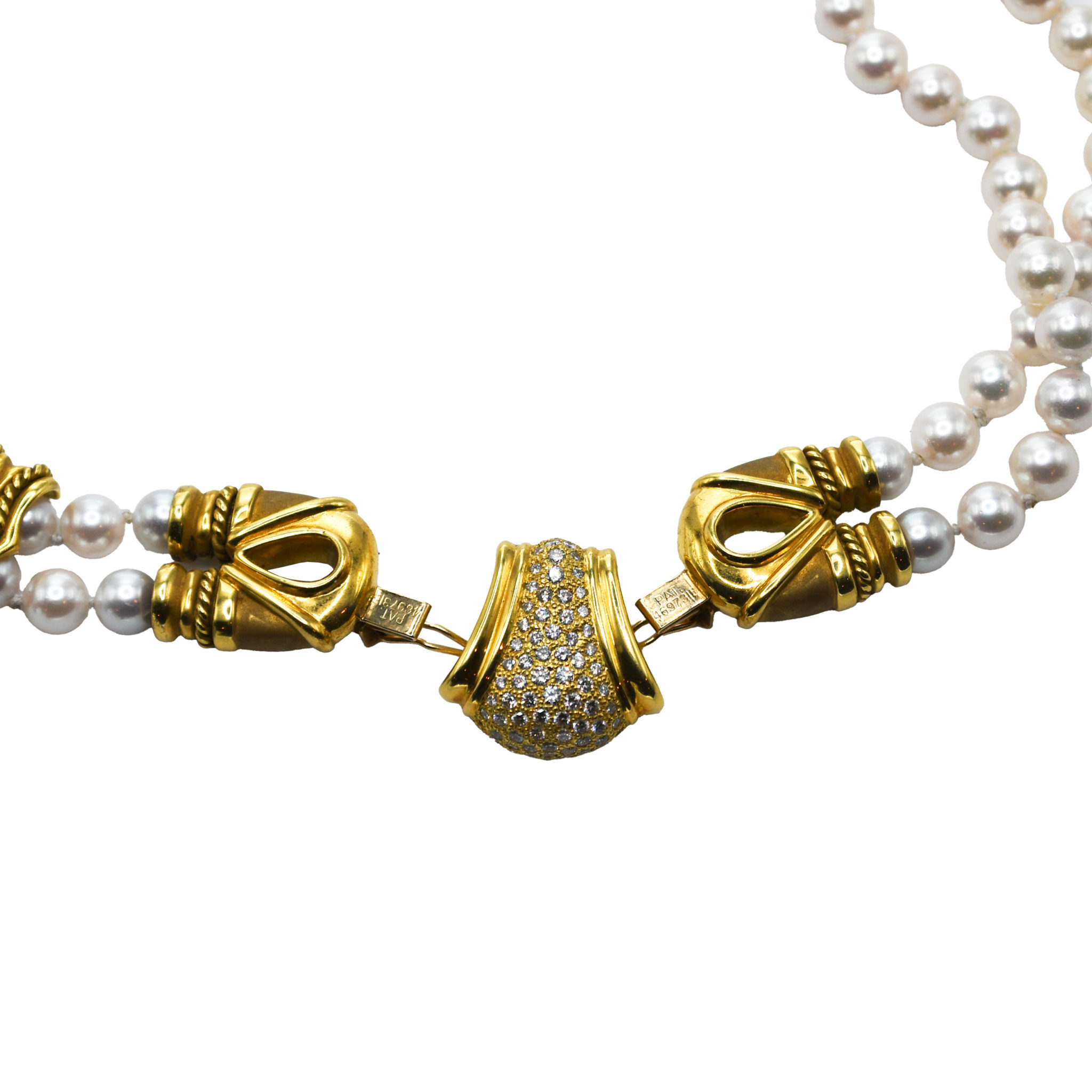 18K Yellow Gold Pearl and Diamond Necklace - Image 7