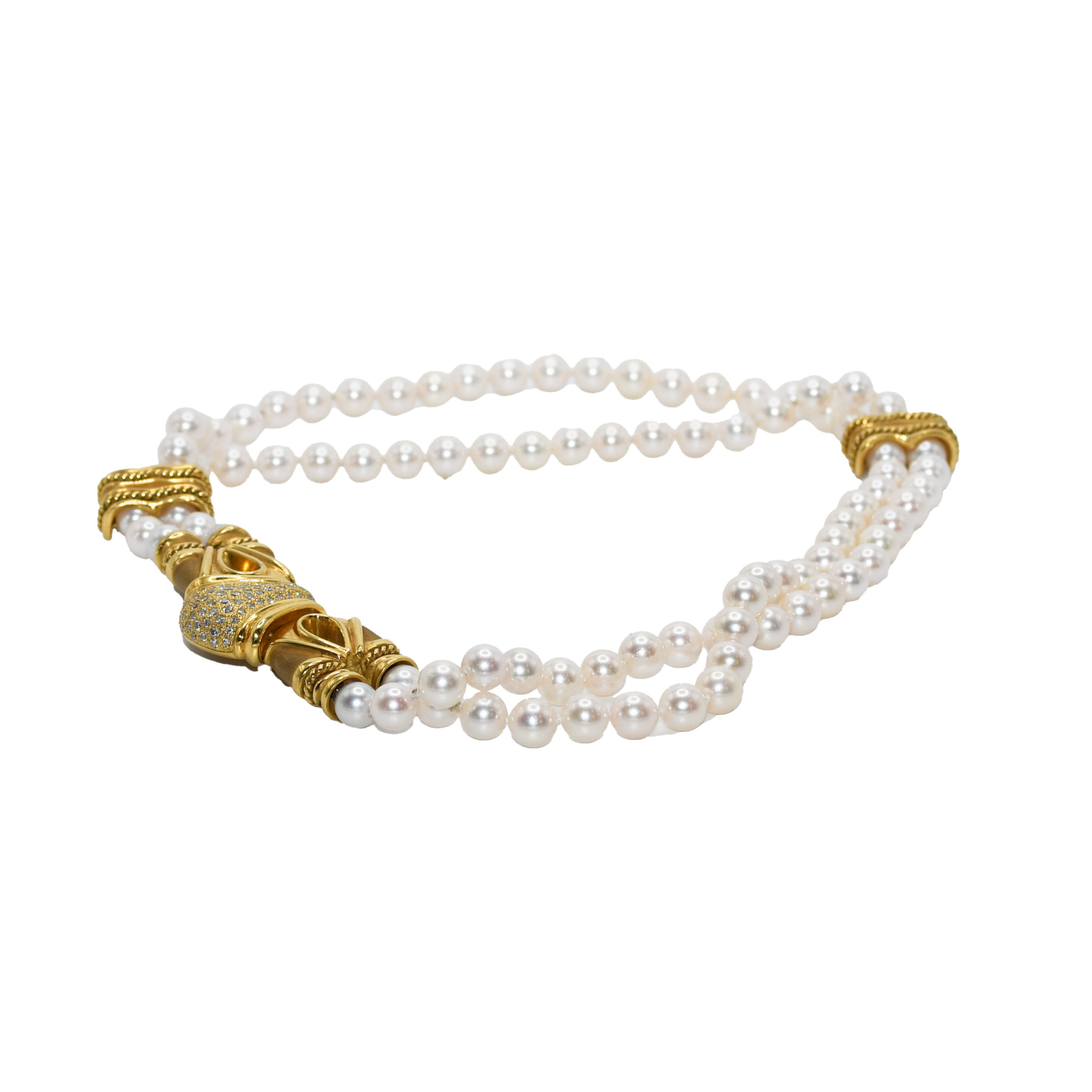18K Yellow Gold Pearl and Diamond Necklace - Image 3