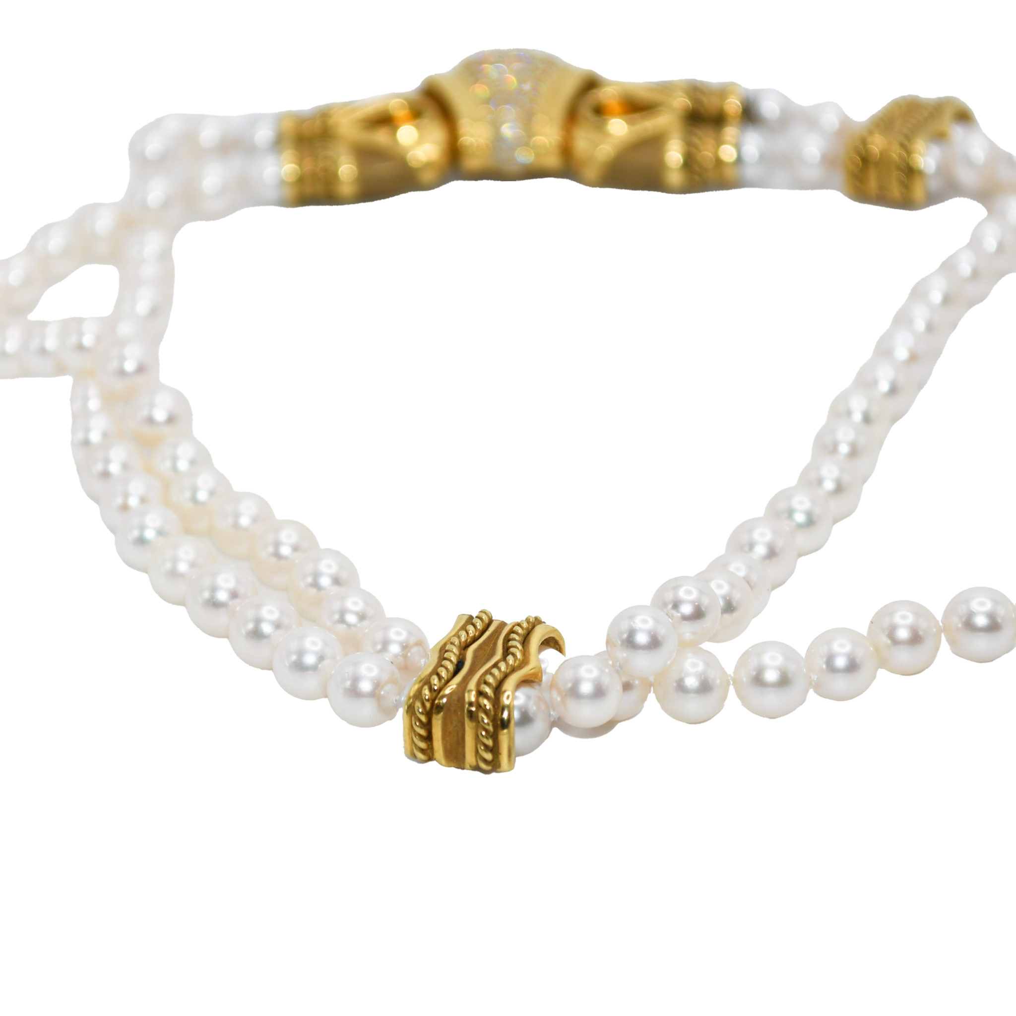 18K Yellow Gold Pearl and Diamond Necklace - Image 4