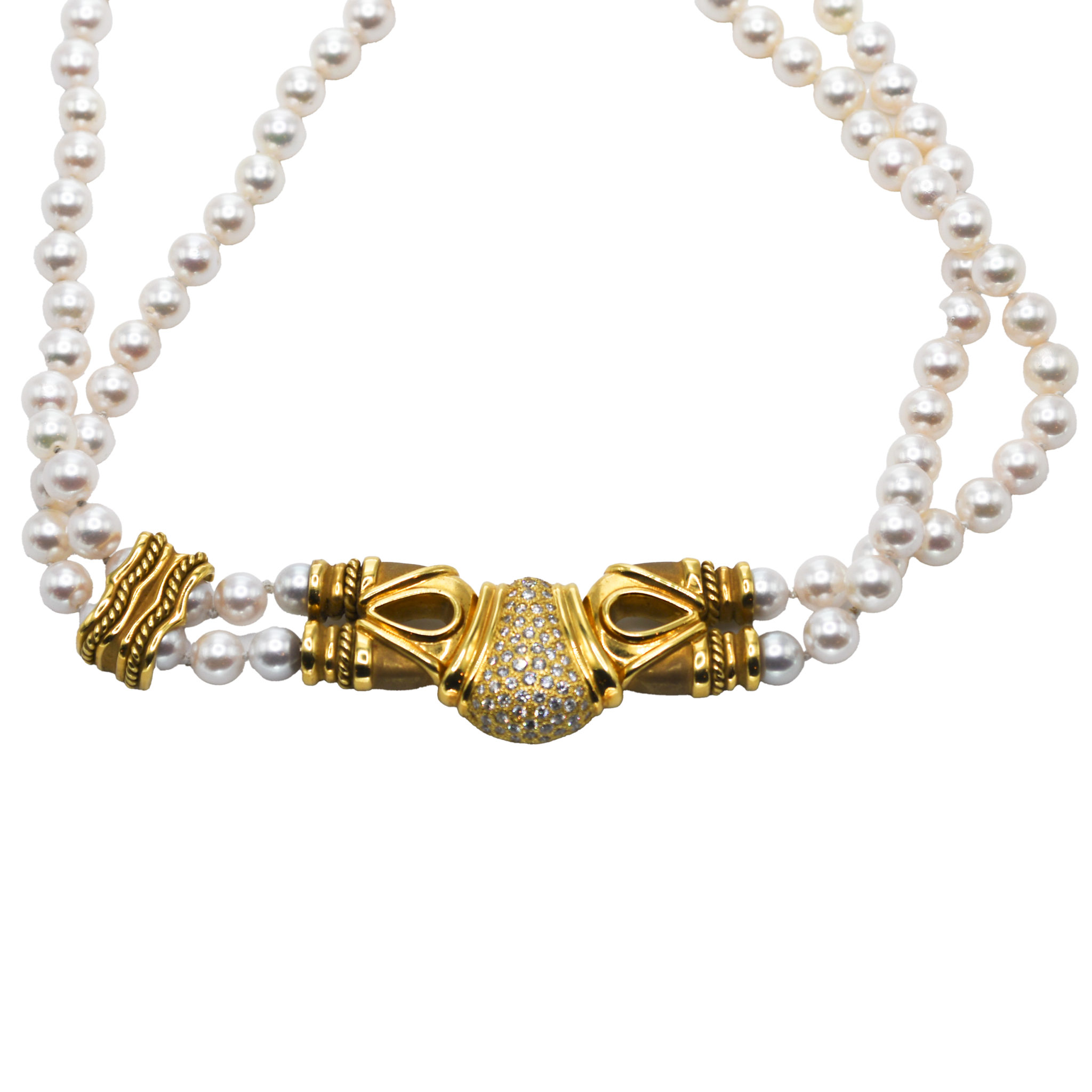 18K Yellow Gold Pearl and Diamond Necklace - Image 2
