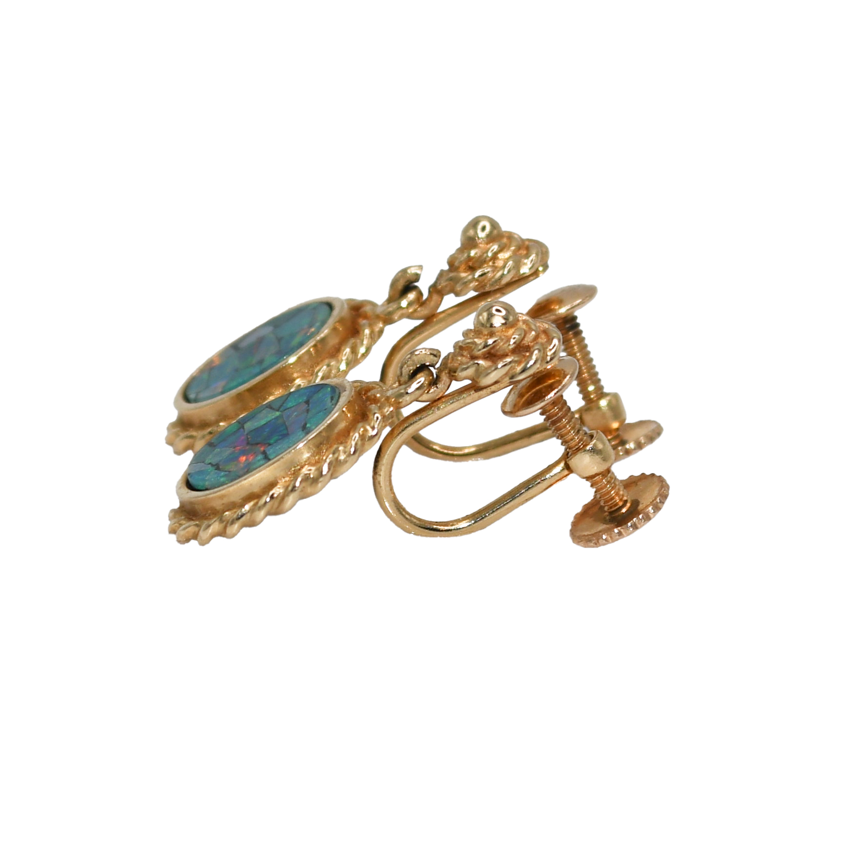 14K Yellow Gold Australian Opal Necklace & Earrings Set - Image 6