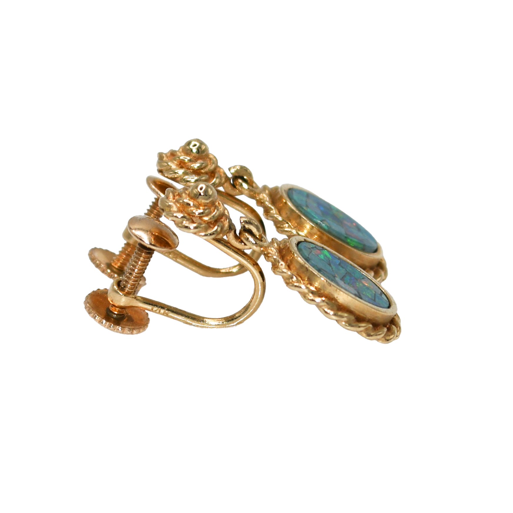 14K Yellow Gold Australian Opal Necklace & Earrings Set - Image 5