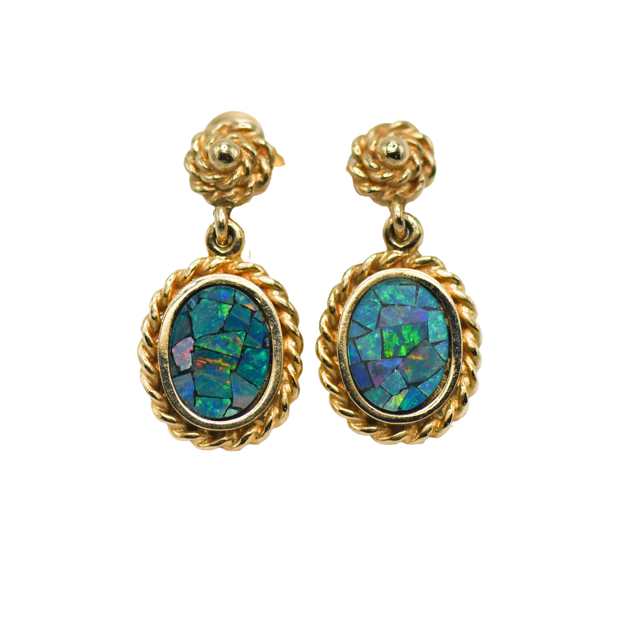 14K Yellow Gold Australian Opal Necklace & Earrings Set - Image 4