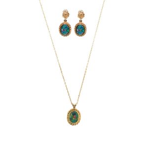 14K Yellow Gold Australian Opal Necklace & Earrings Set