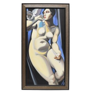 Nude with Dove (after Tamara de Lempicka), Signed Oil in Canvas by Pawlikowski
