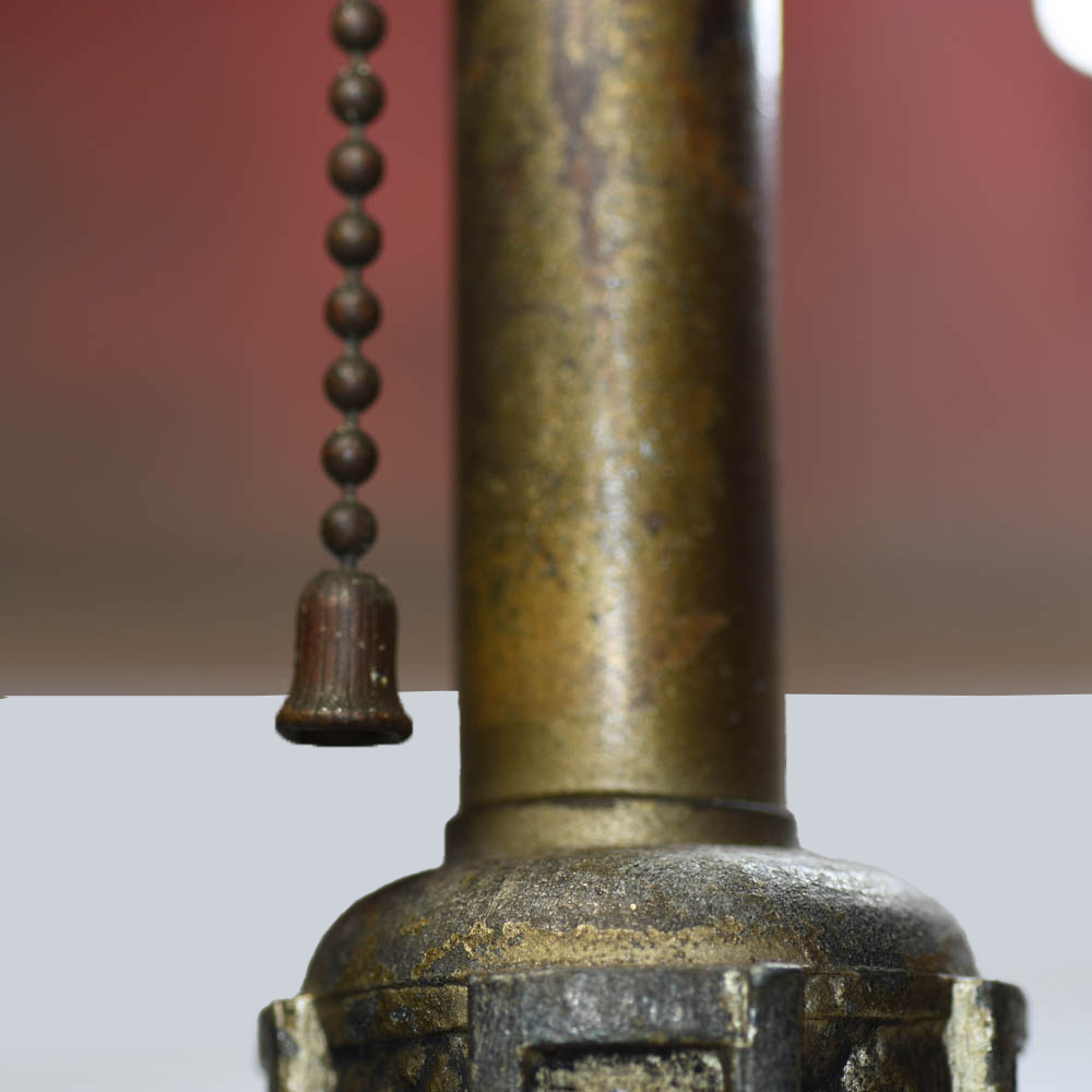 Original Handel Style Reverse Painted Lamp on White Metal