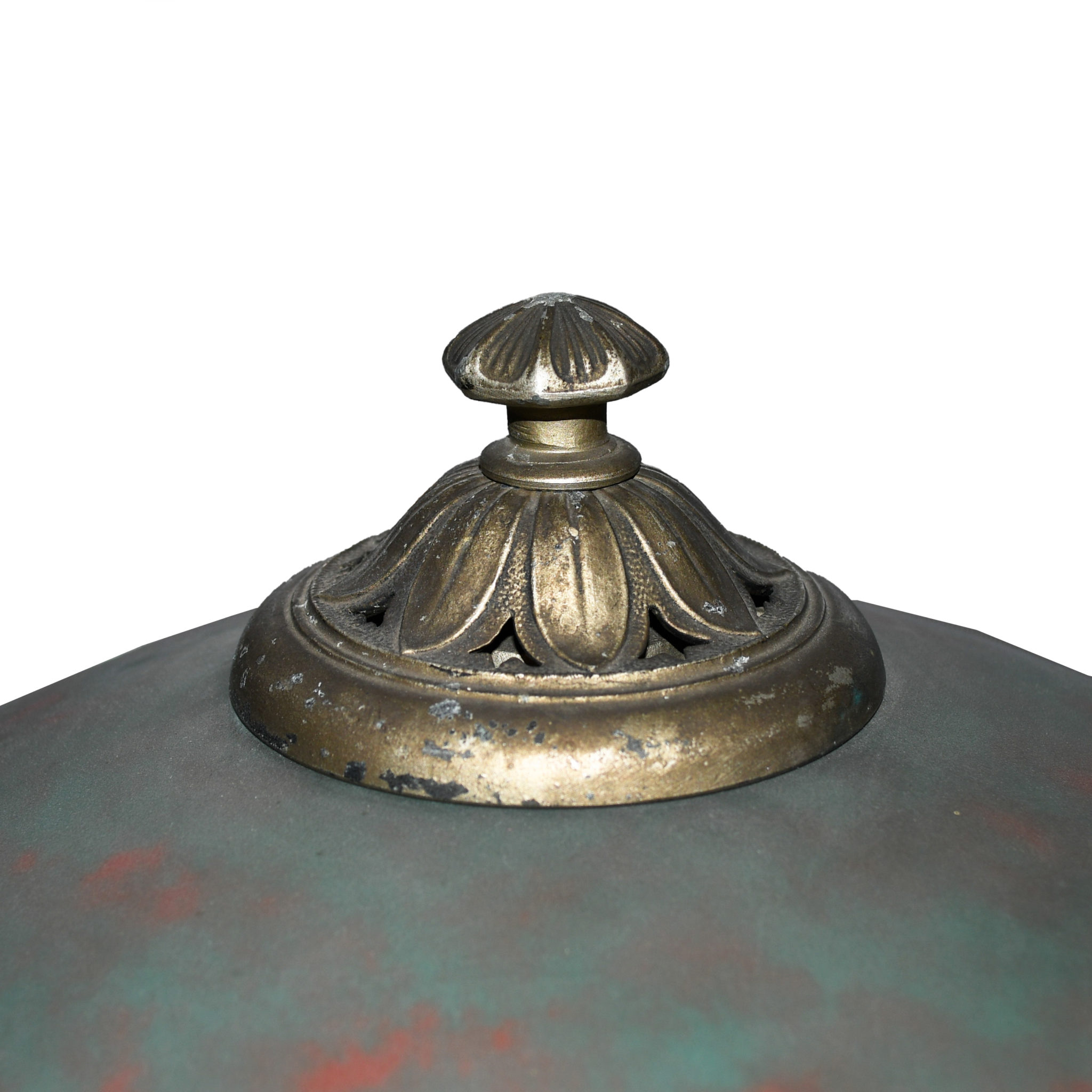 Original Handel Style Reverse Painted Lamp on White Metal
