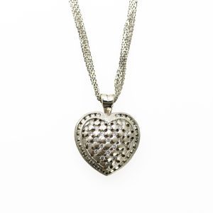 14K White Gold Multi Chain Heart Pendant, Diamond Necklace, 12.3gr