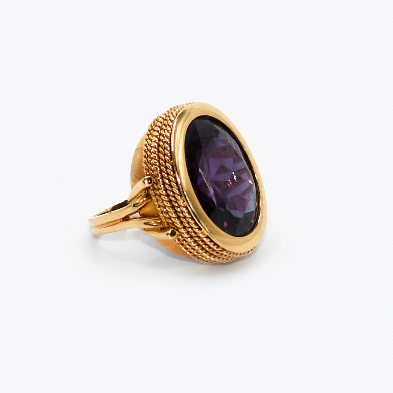 18K Yellow Gold Synthetic Alexandrite Earrings/Ring Set, 45gr - Image 4