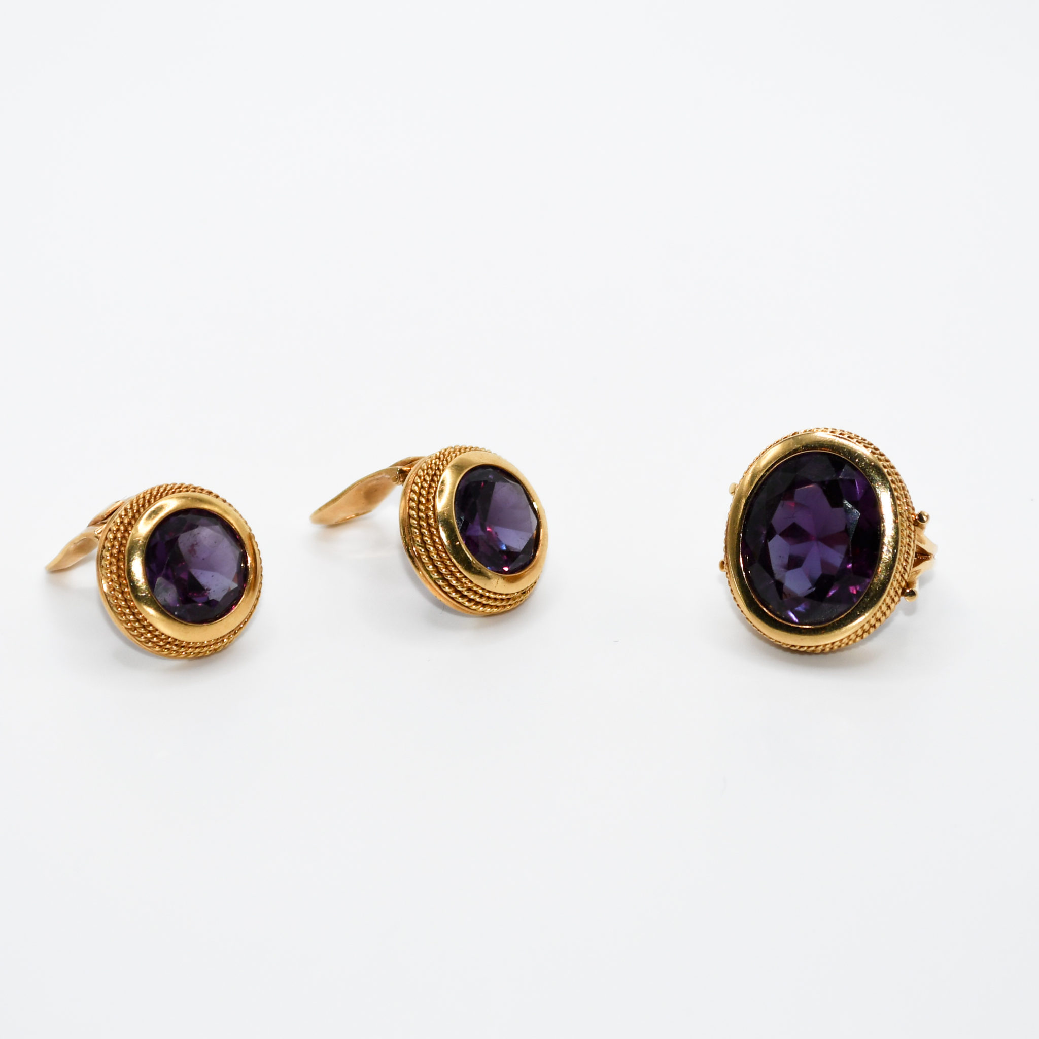 18K Yellow Gold Synthetic Alexandrite Earrings/Ring Set, 45gr - Image 2