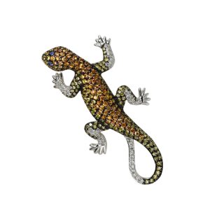 18K White Gold Sapphire & Diamond Lizard Brooch, 2.00tcw,10.8g