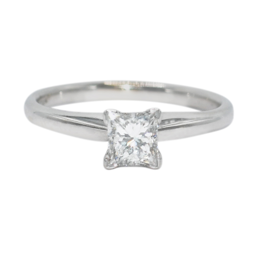 GSL Certified Princess Cut Diamond Ring in 18K White Gold
