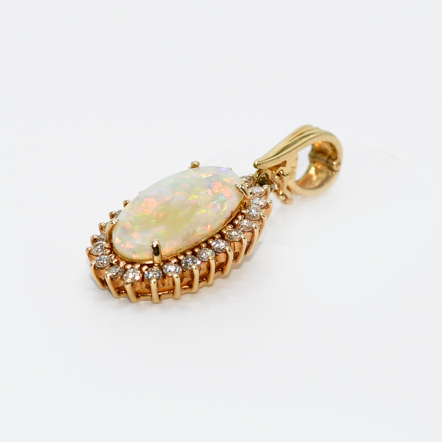 14K Yellow Gold Opal Diamond Pendant, .50tdw, 4.8g - Image 3
