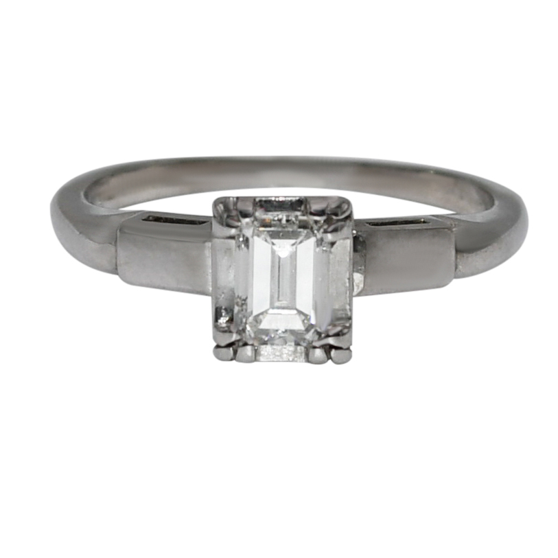 14K White Gold Emerald Cut Diamond Ring, 2.3g