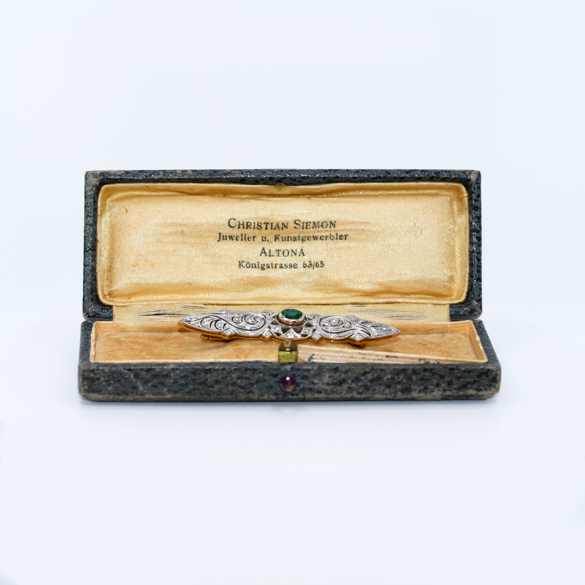 14K White Gold & Platinum Emerald Art Deco Pin, .60ct, 6.2gr, with Original Box - Image 6