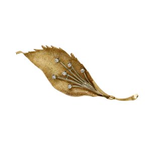 14K Yellow Gold Vintage Diamond Floral Brooch, 8.9gr