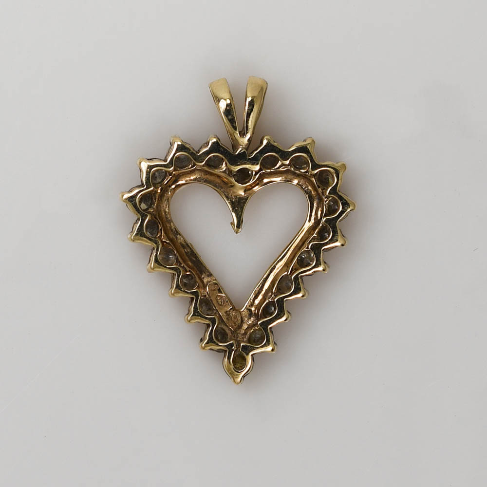 10K Yellow Gold Diamond Heart Pendant 1.20TDW, 3.9gr - Image 2