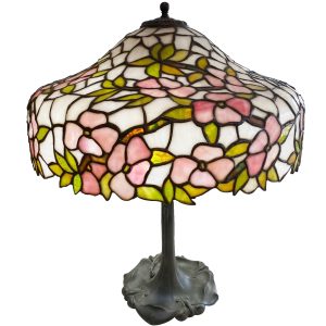 Original Chicago Mosaic Pink Apple Blossom Leaded Lamp, Circa 1910