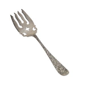 Stieff Rose by Kirk Steiff Large Sterling Silver Pierced Serving Fork w/ Monogram (1892)