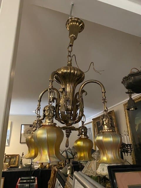 Original Quezel Shade Chandelier 33x 19 - Image 9