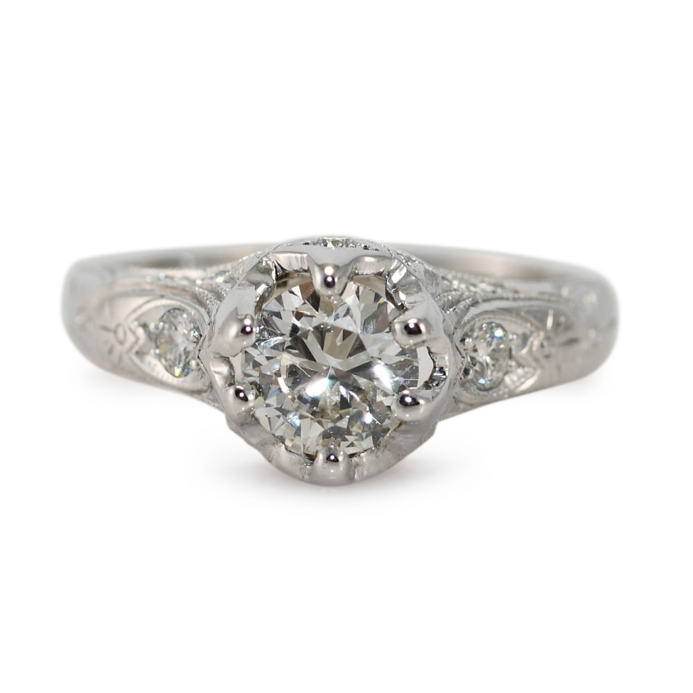 14K White Gold Vintage Platinum Diamond Ring 1.01ct - Tangible Investments, image size:1000x1000