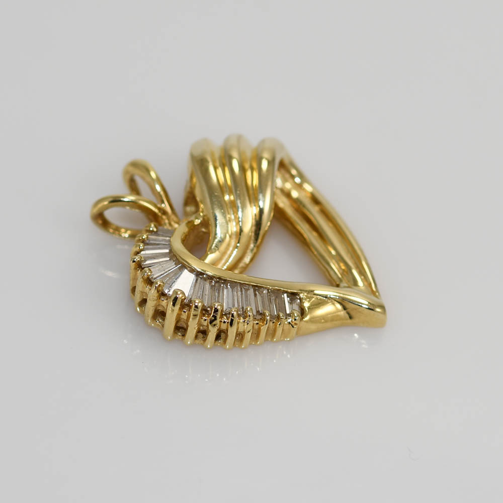 14K Yellow Gold Diamond Heart Pendant, .35tdw, 4.6g - Image 5