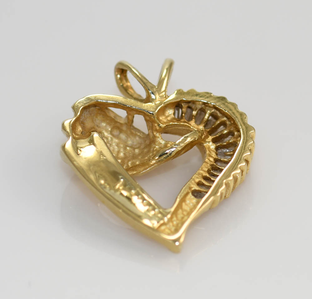 14K Yellow Gold Diamond Heart Pendant, .35tdw, 4.6g - Image 6