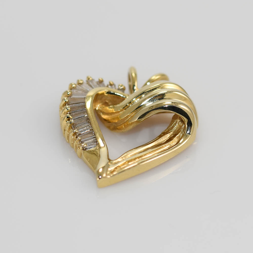 14K Yellow Gold Diamond Heart Pendant, .35tdw, 4.6g - Image 4