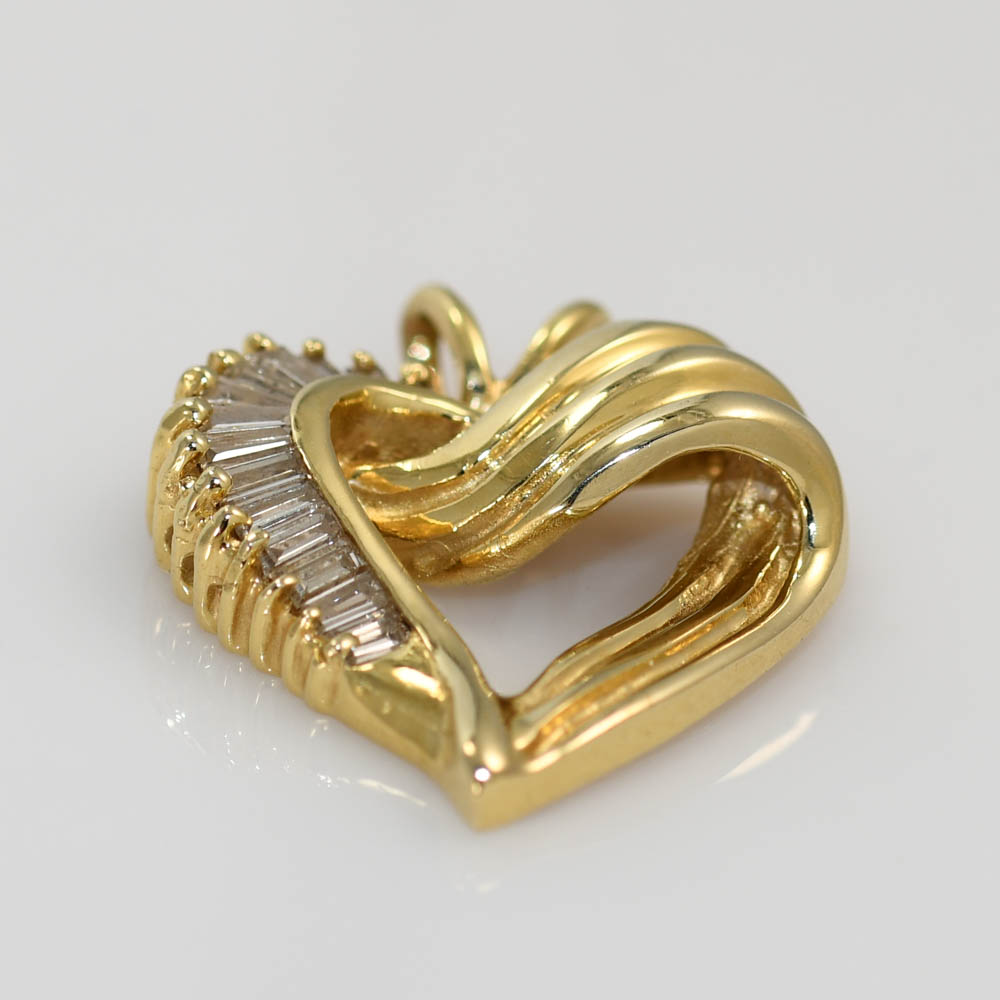 14K Yellow Gold Diamond Heart Pendant, .35tdw, 4.6g - Image 2