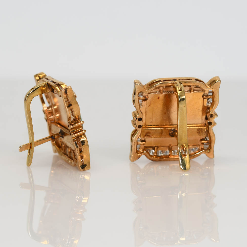 18K Yellow Gold Jade & Diamond Earrings, 1.00tdw, 14.4g - Image 4