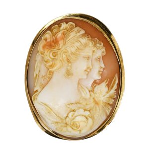 Yellow Gold Vintage Cameo Shell Brooch, 16g