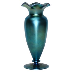 Steuben Blue Aurene Glass Pinch Rim Vase