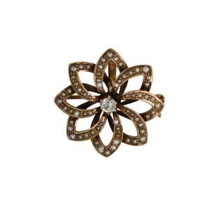 12K Yellow Vintage Diamond Pin, .20ct, 5.3 g