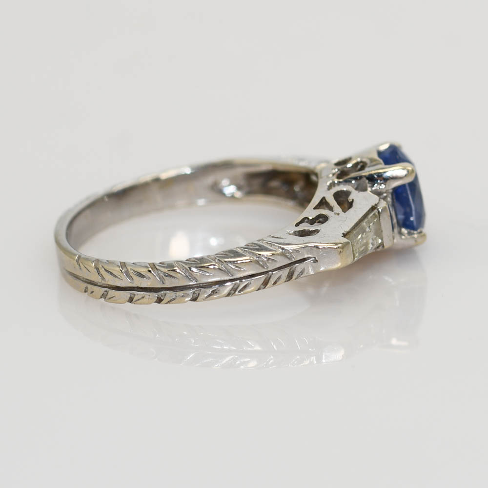 18K White Gold Diamond & Sapphire Ring, 1.12ct Saph, 3.8g - Image 5