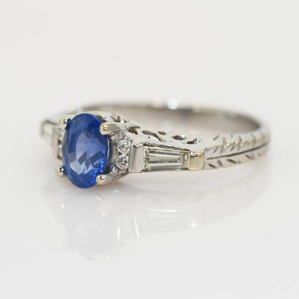 18K White Gold Diamond & Sapphire Ring, 1.12ct Saph, 3.8g - Image 3