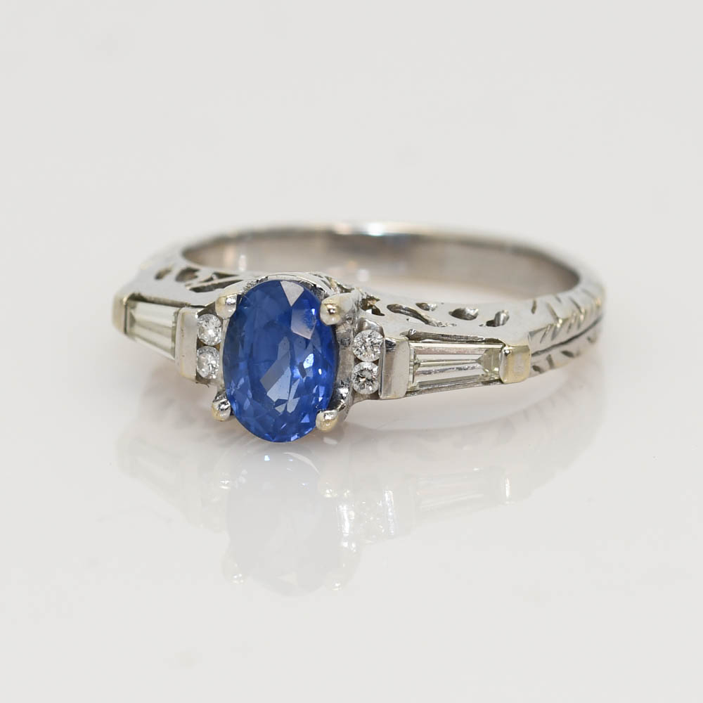 18K White Gold Diamond & Sapphire Ring, 1.12ct Saph, 3.8g - Image 2
