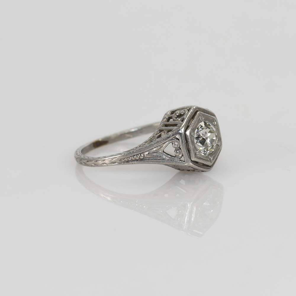 Platinum Art Deco Diamond Ring, .40ct, 3g - Image 7