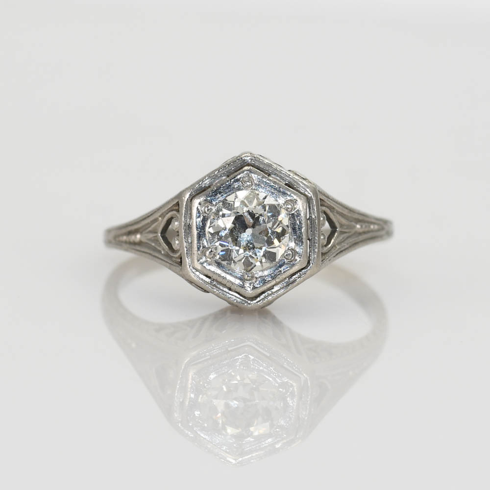 Platinum Art Deco Diamond Ring, .40ct, 3g - Image 6
