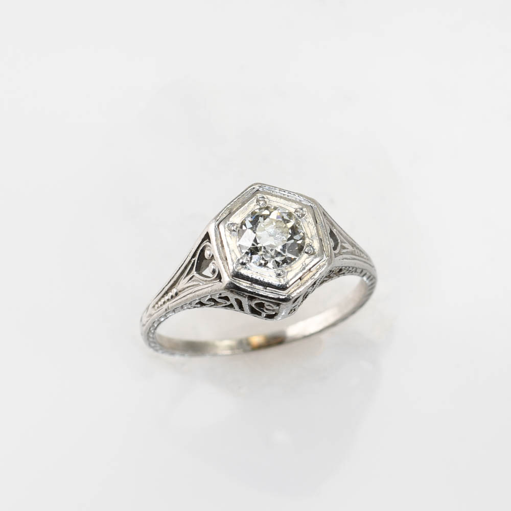 Platinum Art Deco Diamond Ring, .40ct, 3g - Image 2