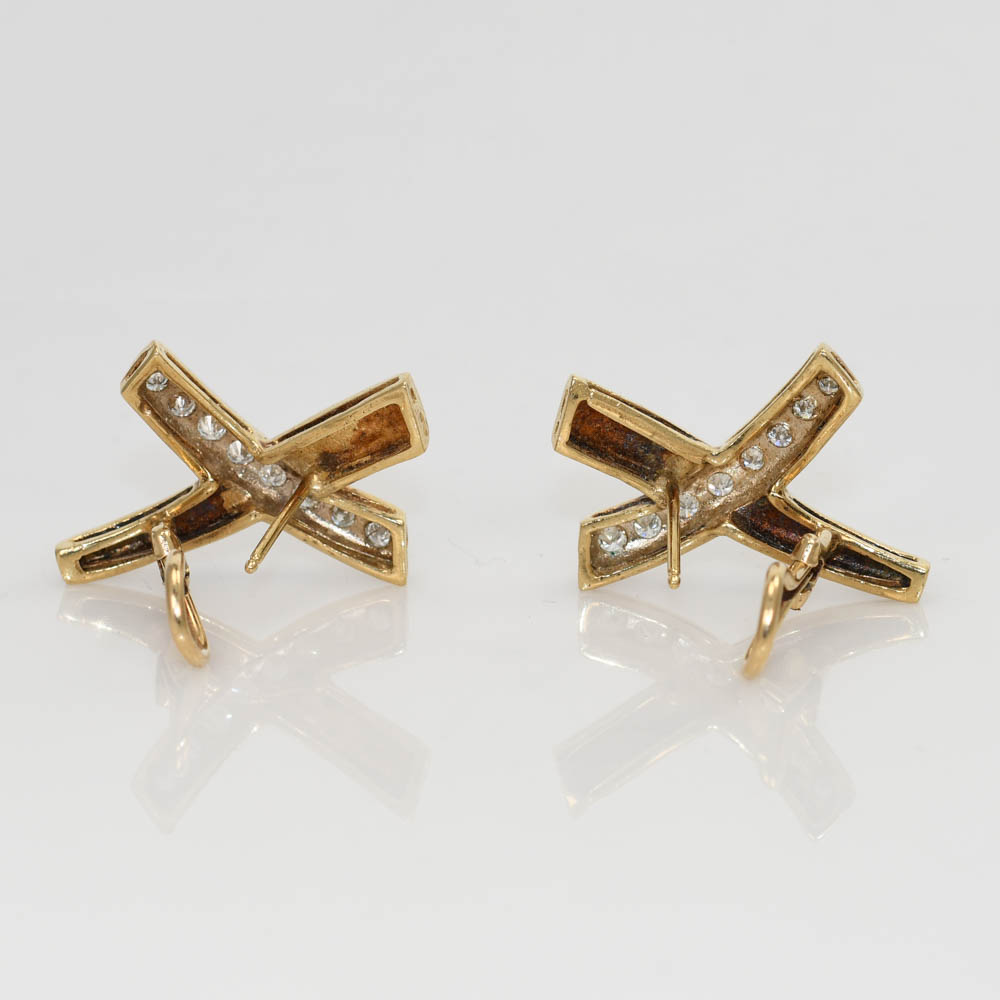 ピアス STONEHENgE Crossing 14K Cubic Earrings 14K Yellow Gold X-Shaped Diamond Earrings 8.1gr - Tangible