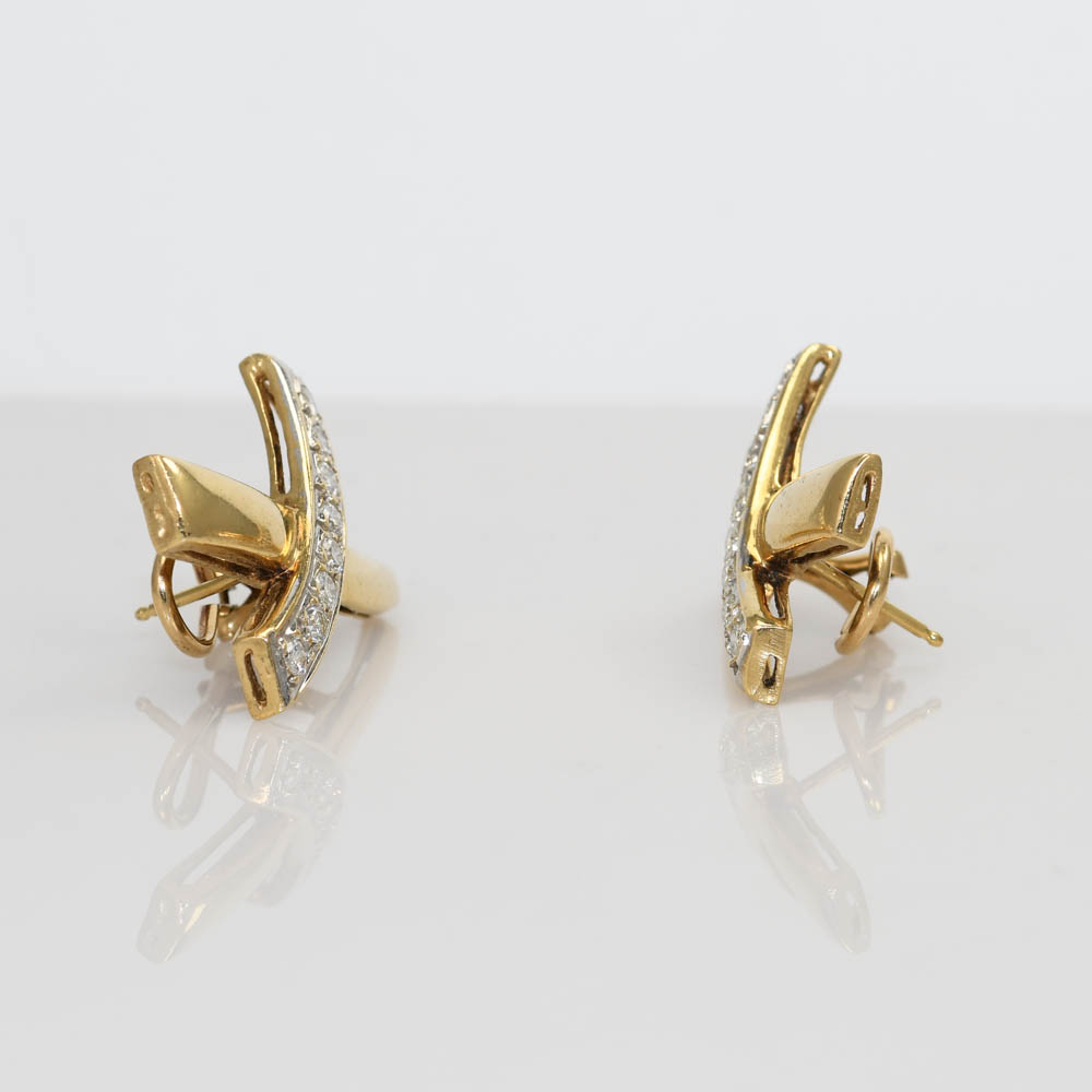 14K Yellow Gold X-Shaped Diamond Earrings 8.1gr - Tangible