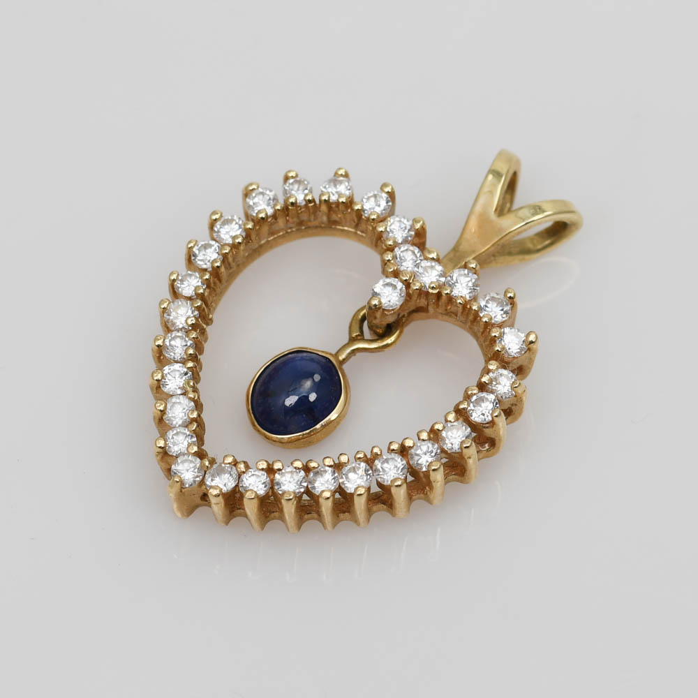14K Yellow Gold Cubic Zirconia Heart Pendant, 6.1gr - Image 7
