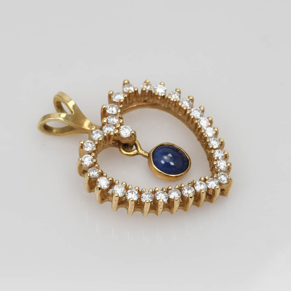 14K Yellow Gold Cubic Zirconia Heart Pendant, 6.1gr - Image 5
